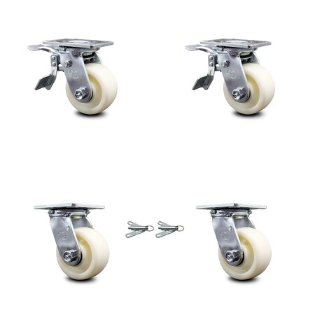 Service Caster 4 Inch Nylon Caster Set with Ball Bearings 2 Brakes 2 Swivel Locks SCC SCC-TTL30S420-NYB-2-BSL-2